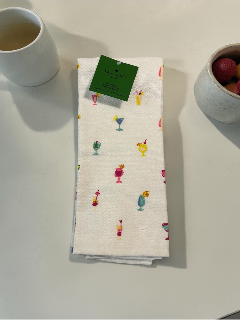 Kate Spade Cocktail Print and Blue Striped Towel set - 2 different towels